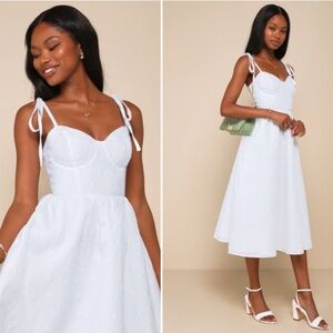 LULU's Bridal Engagement Bachelorette Elegant Sexy HOneymoon FLoral Bustier Midi